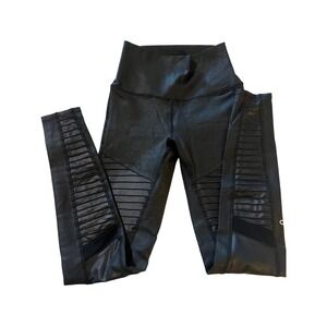 Alo Yoga NWOT Black High Waisted Moto Leggings Mesh Ribbed. Womens XS